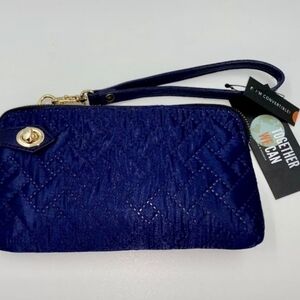 Mona B Posie Crossbody Wristlet Wallet Navy Blue - Environmentally Clean!!